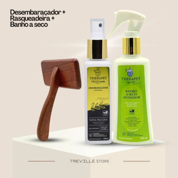 Desembaraçador + Rasqueadeira By Treville + Banho a seco